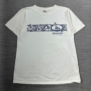 Yazbek Cabo San Lucas T-Shirt Mens Small White Good Graphic Sailboat Floral‎